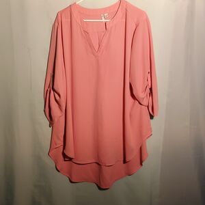Women’s Pink High-Low Tunic Blouse – Roll Tab Sleeves – Size 22/24W